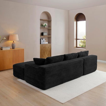 105-Inch L-Shaped Left Facing Corner Compressed Sofa Modular Sectional Boneless Cloud Sofa Floor Foam Couch with Chaise Lounge, Corduroy Corner Boneless Cloud Couch