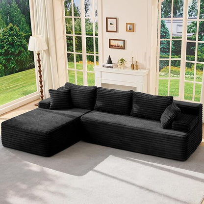 Hobestluk Boneless Couch Modular Sectional Sofa L-Shape Oversized Chaise | 108" Left Facing Chaise Charcoal,Memory Foam,Removable Cover,Non-slip Bottom,No Assemble Required,Living Room Furniture