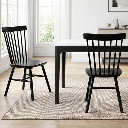 AreShark Windsor Dining Chairs, Farmhouse Wooden Dining Room Chairs, Solid Wood Kitchen Chairs with Spindle Back Set of 2, Black