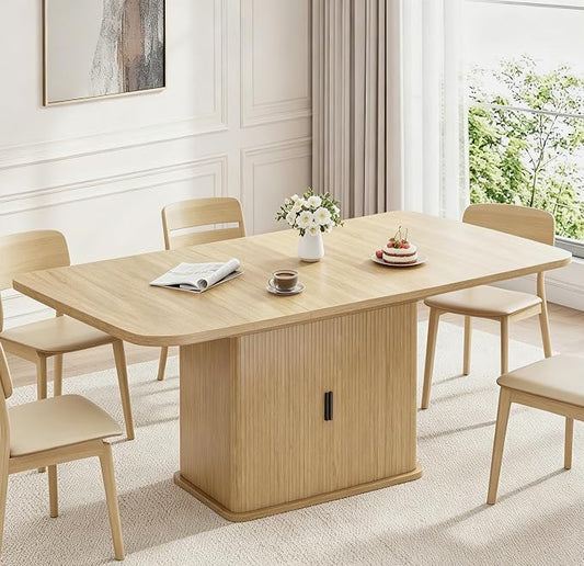 Extendable Dining Table for 4–6, 47″–63″ Rectangular Kitchen Table with Storage, Mid Century Modern Expandable Dinner Table for Dining Room,Kitchen
