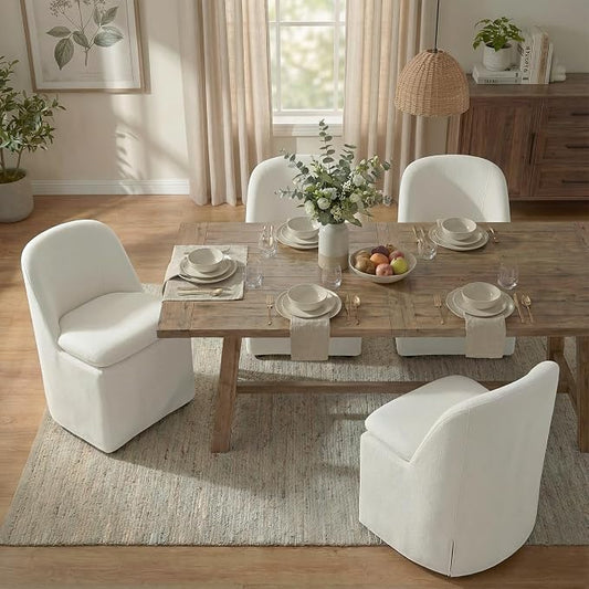 KISLOT Upholstered Dining Chairs with Casters, Washable Cover Modern Dining Room Chairs with Thick Cushion & Sturdy Metal Frame for Kitchen, Living Room, Dressing Room, Beige Fabric, Set of 4