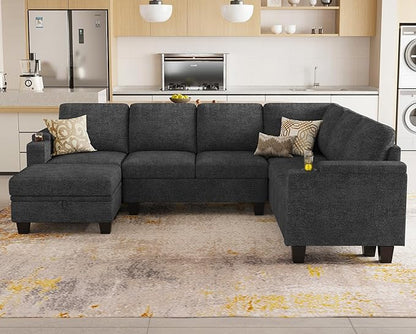 Belffin Chenille Modular Sectional Sofa Convertible L Shaped Corner Couches for Living Room with Storage Armrest with Cup Holder Dark Grey Couch