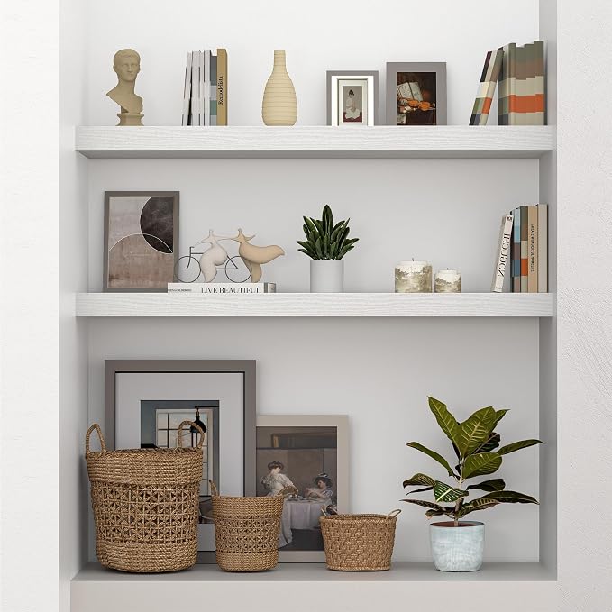 Vivelove Single Floating Shelves 36 Inches, 36 x 10 inch Deep x 1.8 in Thick, Long Floating Shelves for Bedroom, Living Room, Kitchen, Office, Shelves for Wall, Modern Home Decor, White