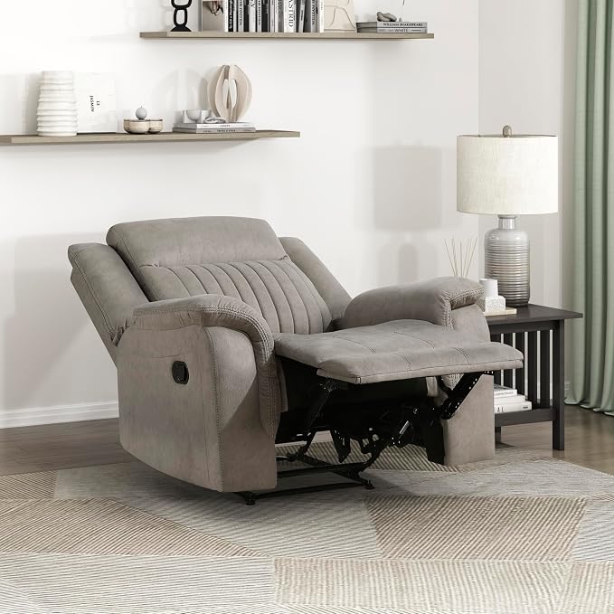 Lexicon Manual Recliner Chair, Polished Microfiber Reclining Sofa Chair, Home Theater Seating, Wall Hugger Manual Recliner for Living Room/Office/Apartment, Dove