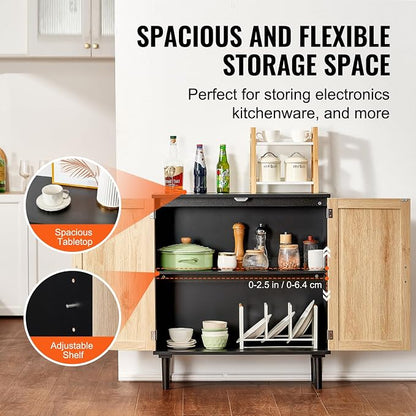 VEVOR Rattan Cabinet, Buffet Cabinet with Storage, Storage Cabinet with 2 Magnetic Doors and Adjustable Shelves, Sideboard Buffet for Hallway, Entryway, Living Room, or Kitchen, Black