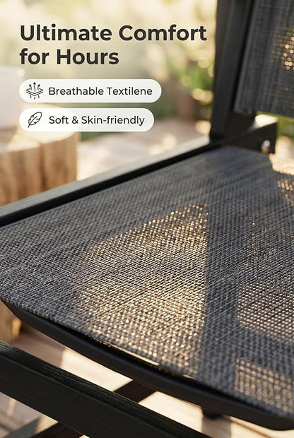 Amopatio Outdoor Chair HDPE Patio Dining Chair Set of 2 All Weather Patio Chairs with Textilene & Wide Seat for Backyard Balcony & Deck(Black)