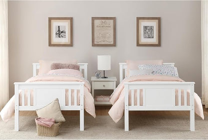 DHP Dylan Convertible Wood Bunk Bed, Stackable and Detachable Bed Frames for Kids and Teens, with Ladder, High Guardrail, Wood Slats, No Boxspring Required, Twin-Over-Twin, White