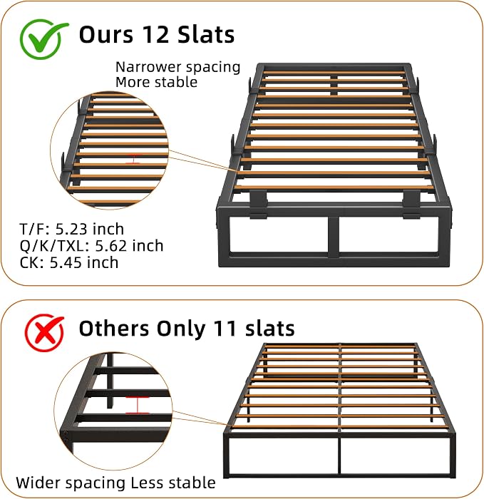 Twin Bed Frames, 6 Inch Metal Platform Bed Frame with Squeak Free U-Slot Design, 6 Non-Slip Guards, 3500lbs Heavy Duty Steel Slat Support, No Box Spring Needed, Under Bed Storage, Black