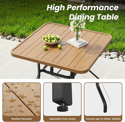 Soohow Patio Dining Set for 4, 5-Piece Outdoor Dining Set 4 x Swivel Patio Chairs and 35"x35" Outdoor Dining Table with 1.57" Umbrella Hole, Wood-Like, for Poolside, Backyard