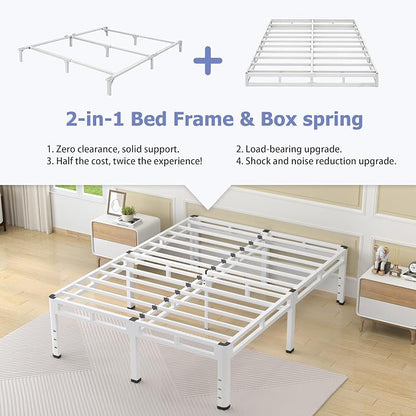 NKZ 24 Inch Queen Size Bed Frame, Metal Bed Frame & Box Spring 2 in 1 Platform with Round Corner Legs, 4000Lbs Heavy Duty Metal Frame, Mattress Slide Stopper, Headboard Hole, Noise-Free, Easy Assembly