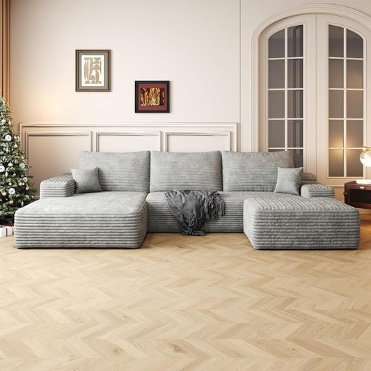 AUGOP 108" Sectional Couches for Living Room Modern Modular Sofa with L-Shape Couchs Upholstered Boneless Couch Deep Seat Sectional Couch with Chaise (Grey, Left Facing Chaise+2Seaters+1Ottoman)