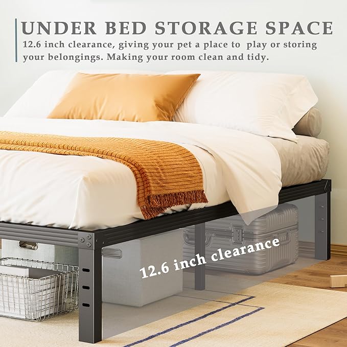 FSCHOS Heavy Duty Twin Size Metal Bed Frame, Black, 14 Inch, No Box Spring Needed, Easy Assembly, Stable Structure, 2000 LB Weight Capacity