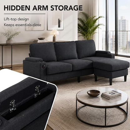 67'' L-Shaped Velvet Modular Sectional Couch Sofa with Ottoman, 3-Seat Convertible Cloud Deep Seat Sofa Couches for Living Room Bedroom Apartment, Cozy Chaise Lounge Sofas (Dark Grey)