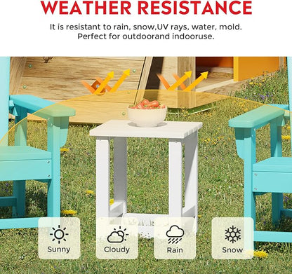 Costaelm Paradise Kids 3-Piece Outdoor HDPE Plastic Square Side Table and Rocking Chairs Set, White
