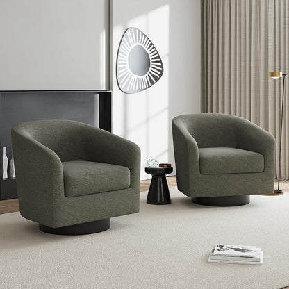 Swivel Accent Chair, Chenille Barrel Chairs Upholstered Armchair for Living Room, Modern Round Arm Chair Small Single Sofa Bedroom Reading Seat - Tan