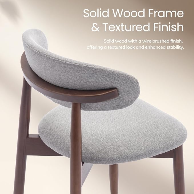 COLAMY Mid-Century Modern Wooden Dining Chair Set of 2, Indoor Upholstered Kitchen Chairs with 2.6" Cozy Padded Seat, Walnut Finish Side Dining Chair, [Gray]