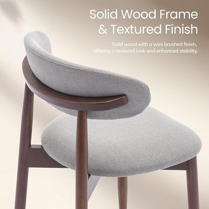 COLAMY Mid-Century Modern Wooden Dining Chair Set of 4, Indoor Upholstered Kitchen Chairs with 2.6" Cozy Padded Seat, Walnut Finish Side Dining Chair, [Gray]