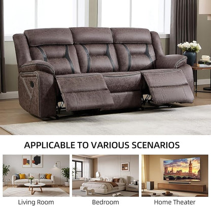 EBELLO Faux Leather Manual Reclining Sofa, 3 Seat Recliner Sofa Chair, Couch Furniture for Living Room, Furniture, Meeting Room, Grey (3 Seat Sofa)