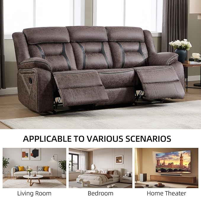 EBELLO Faux Leather Recliner Sofa Furniture Set for Living Room, Recliner Chair, Manual Loveseat, 3 Seat Recliniing Sofa Couch Set for Meeting Room, Grey