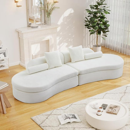 126" Curved Modular Sectional Sofa, Chenille Upholstered Cloud 4 Seater Couch for Living Room, No Assembly Modern Love Seat Sofa with 2 Bolster Pillows & 2 Square Pillows, High-Density Foam, White