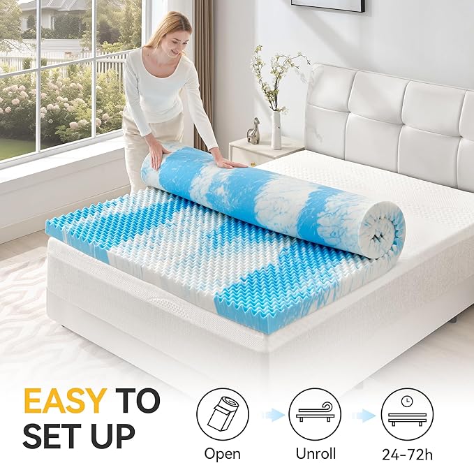 SINWEEK 3 Inch Egg Crate Memory Foam Mattress Topper Twin Size, Soft Mattress Pad for Back Pain Relief, Bed Topper, CertiPUR-US Certified, Blue