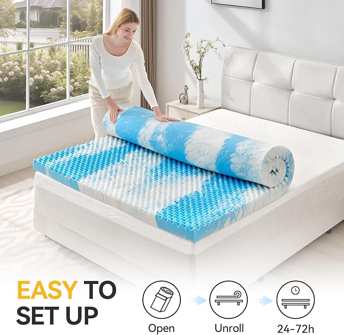 SINWEEK 2 Inch Egg Crate Memory Foam Mattress Topper King Size, Soft Mattress Pad for Back Pain Relief, Bed Topper, CertiPUR-US Certified, Blue