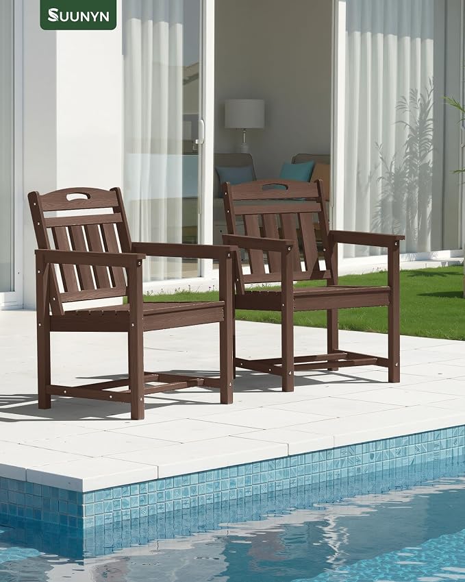 Outdoor Patio Dining, All-Weather HDPE Chair Fade-Resistant, and Low Maintenance for Backyard, Garden, or Patio, Brown
