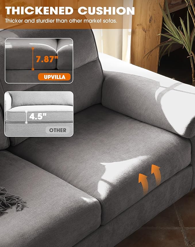 Upvilla 71.25" Modern Couches for Living Room, Deep Seat Sofa with 8” Cushion, Comfy 2-Seater Chenille Loveseat with Convertible Armrest, Removable Sofa Cover, High Leg(Light Gray)