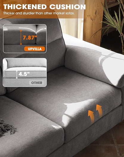 Upvilla 71.25" Modern Couches for Living Room, Deep Seat Sofa with 8” Cushion, Comfy 2-Seater Chenille Loveseat with Convertible Armrest, Removable Sofa Cover, High Leg(Light Gray)