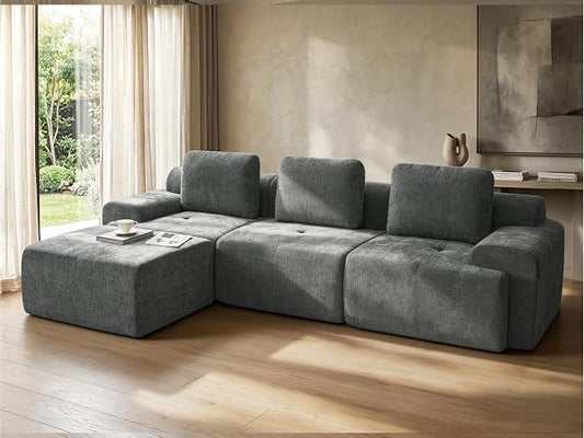 122" L Shaped Oversized Boneless Couch, Comfort Cloud Sectional Couches for Living Room, Modular Sofa High Back & Extra Deep Seat, No Assembly, Soft Chenille (Dark Grey, 122 inch-L shaped（3+1）)