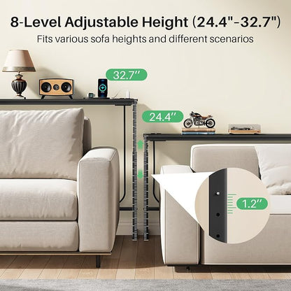 Kitstorack Narrow Sofa Table with Charging Station, 78.8" Behind Couch Table, Adjustable 24.4"-32.7" Height, Modular 2-piece Design for sectionals, entryways, Apartments, and Narrow Living Spaces