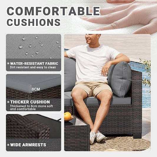 LAFWELL LEVELEVE 7 Pieces Outdoor Patio Furniture Sets,Rattan Conversation Sectional Set,Manual Weaving Wicker Patio Sofa with Tea Table