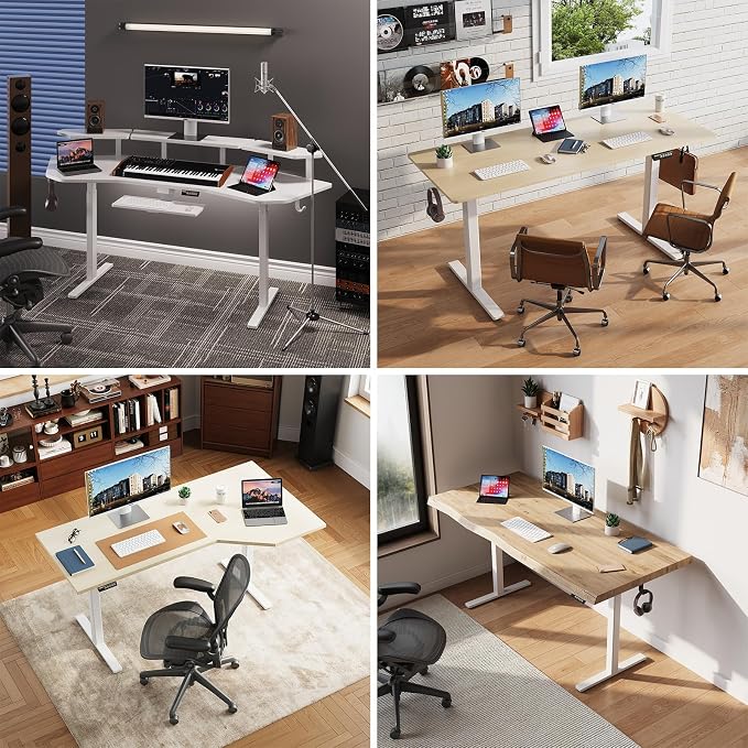 Dual Motor Electric Standing Desk Frame,Adjustable height and length,The maximum size it can accommodate is 63*28 inches for the tabletop,3 Preset Heights,Rated for 264 pounds of weight.White