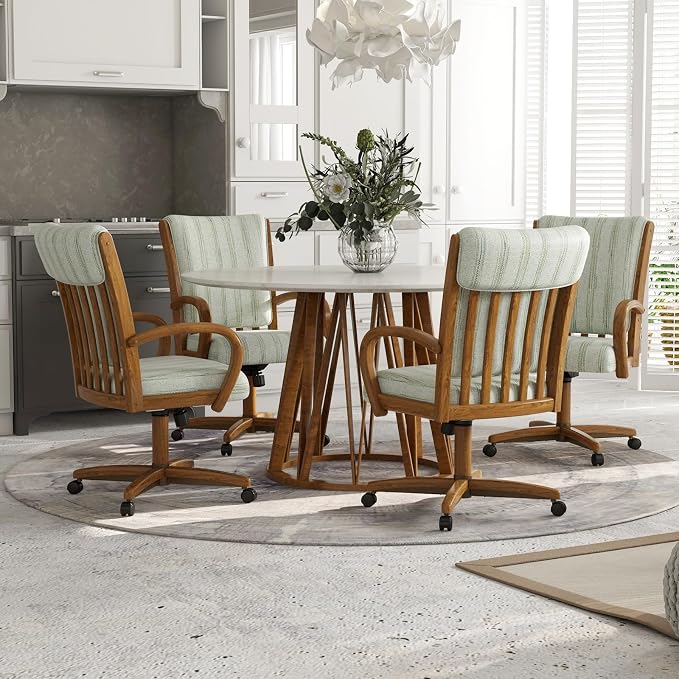 Chromcraft Set of 6 Caster Swivel Tilt Dining Chairs, Ultra Comfort Kitchen Chairs Casual Chairs with Soft Rubber Wheels Rolling Chair on Wheels for Kitchen(Alden Garden-Chestnut)
