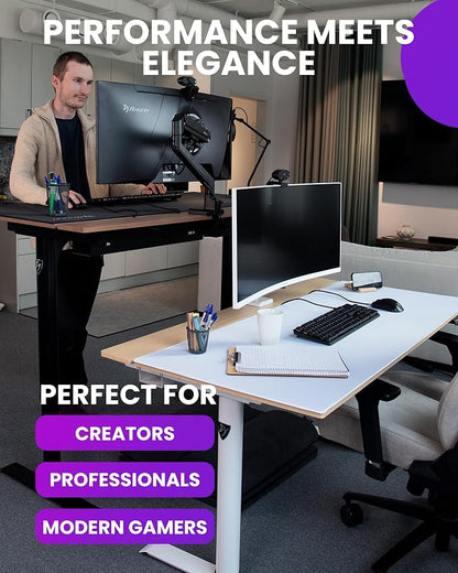 Arozzi Arena Nordico Gamer Desk – 55x27.6” Electric Standing Table – PC Gaming Desk with Storage for Cables - Dual Cable Baskets, Split Tabletop, Monitor Arm Friendly - Black