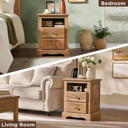 T4TREAM Farmhouse Dresser and Nightstand Sets of 3, 48" Tall 6 Drawers Dresser & 2-Drawer Nightstands Set, Wood Bedroom Furniture Set for Home, Hallway, Bedroom, Light Knotty Oak