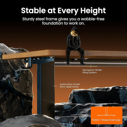 ErGear 63 X 28 Height Adjustable Electric Standing Desk, Vintage Brown | Smooth Height Adjustment, 4 Memory Presets, One-Touch Control, Stable Steel Frame, 176 lbs Capacity, Easy Assembly