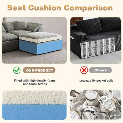 110" Boneless Cloud Couch Sectional for Living Room, Oversized Modular L Shaped Sofa with Ottoman, Deep Seat Chenille Sectional Couch for Cloud-Like Comfort (Ash Grey)