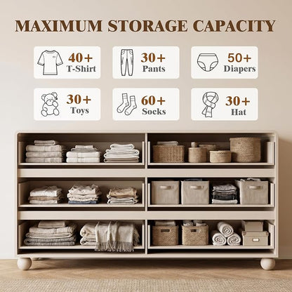 Furniway 3 Piece Bedroom Set, 6 Drawer Dresser and 2 Drawer Nightstand Set of 2 with Round Legs, Modern Wood Chest of Drawers Storage Cabinet for Bedroom, Beige
