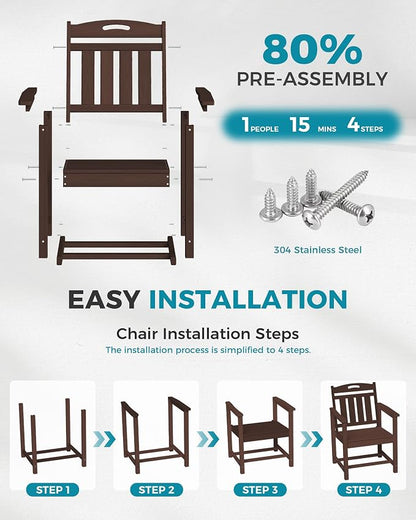 Ciokea Outdoor Patio Dining Chair, HDPE Oversized Porch Chairs with Wide Seat, All-Weather Durable Heavy-Duty Outdoor Furniture for Backyard, Poolside, Lawn & Garden, Brown