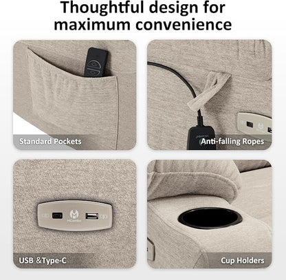 MCombo Power Lift Recliner Chair for Elderly, Electric Lift Chair with Extended Footrest, USB Ports, Cup Holders, Fabric 7287 (Oatmeal, Medium)
