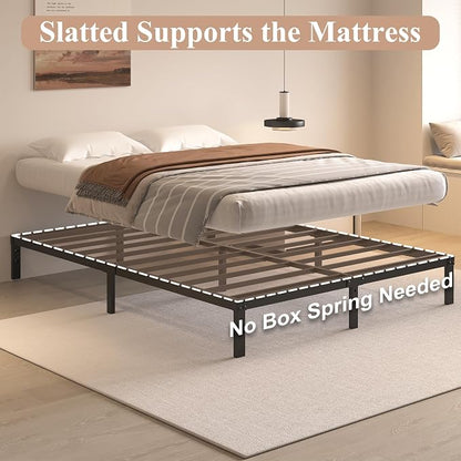 HOBINCHE 10 Inch Full Size Bed Frame, Bed Frame Full No Box Spring Needed | Heavy Duty Metal Platform Mattress Foundation with Steel Slats, Non-slip Noise Free Easy Assembly Black