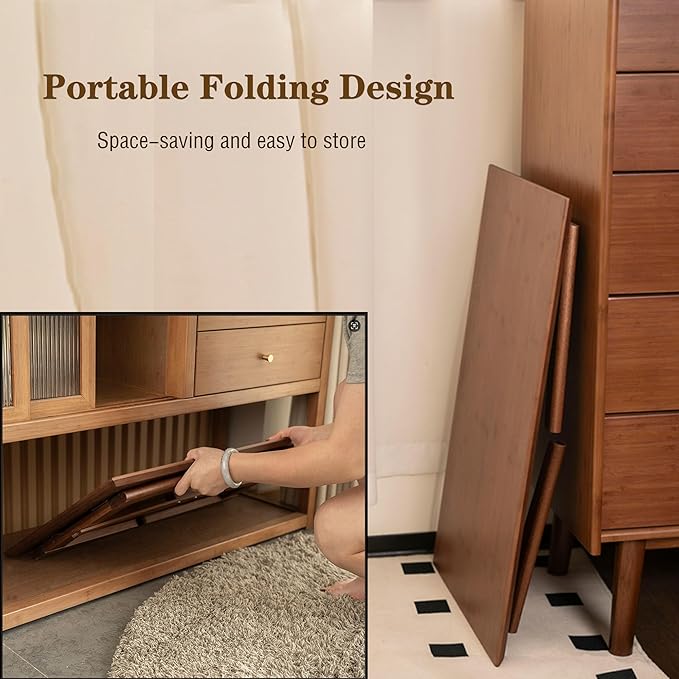 Bamboo Folding Coffee Table, Japanese Low Desk, No Assembly Portable Furniture, for Dining Working Studying Relaxing, Walnut, 26 x 16 x 12 Inches