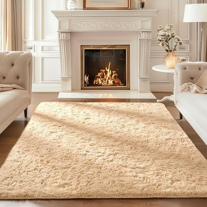 Ophanie Beige Rugs for Bedroom Living Room, Fluffy Fuzzy Furry Carpet,Plush Soft Shaggy Bedside Indoor Floor 4x6 Area Rug for Kids Girls Boys Baby Teen Dorm Nursery Decor with Over 99 pcs Pile fibers