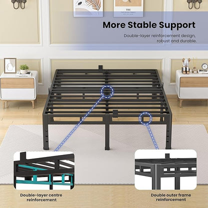 NKZ 18 Inch Twin Size Bed Frame, Metal Bed Frame & Box Spring 2 in 1 Platform with Round Corner Legs, 4000Lbs Heavy Duty Metal Frame, Mattress Slide Stopper, Headboard Hole, Noise-Free, Easy Assembly