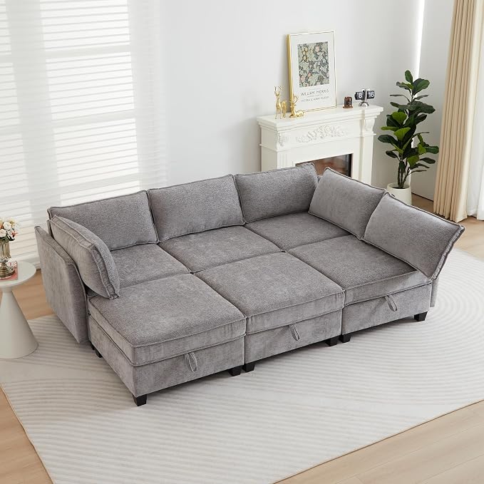 ORRD 2 Piece Modular Sectional Sofa Set, Convertible Couch with Storage, Sofa Modular for Living Room, Office (Grey)