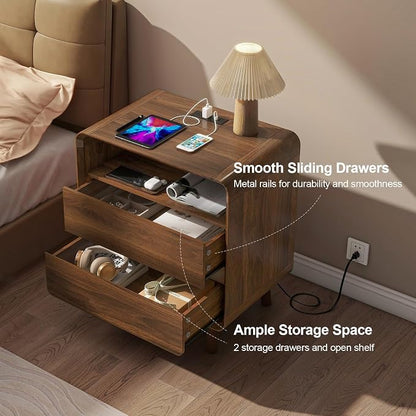 Nasonet Dresser and Nightstand Sets 3 Piece, Mid Century Modern 9 Drawer Dresser and 2 Drawer Night Stand Set 2, Wooden Chest of Drawers Bedroom Furniture Set, Walnut