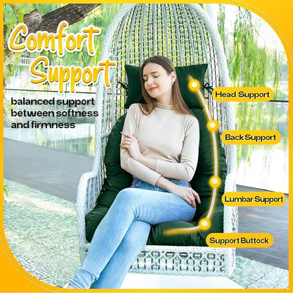 MAGIC ELEPHANT Egg Chair Cushion, Memory Foam Hanging Egg Chair Cushion Replacement, Indoor Outdoor Hammock Basket Swing Cushion with Headrest (Green)