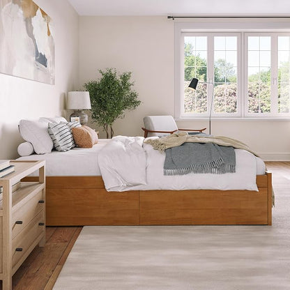 AFI, Concord Queen Platform Bed with Footboard & Storage Drawers, Light Toffee
