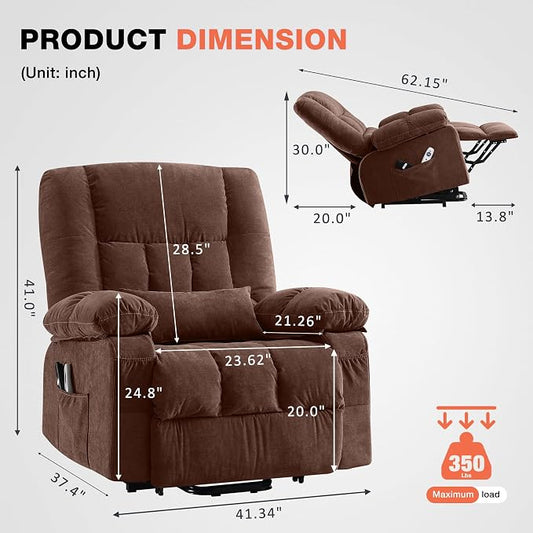 MAHOMICO Power Lift Recliner Chair for Elderly with Vibration Massage and Lumbar Heating, Electric Lift Recliner Single Sofa with Side Pocket and USB Charge Port for Living Room